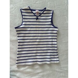 Copper Key Girls Large 14 Purple White Striped Sleeveless Knit Bow Top